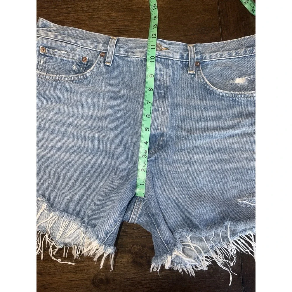 Agolde Women's 31 Parker Long Cotton Denim Shorts Cut Offs Anthropologie Light